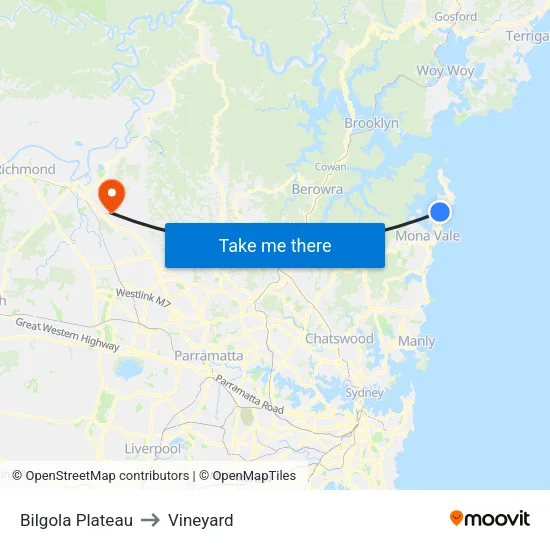 Bilgola Plateau to Vineyard map