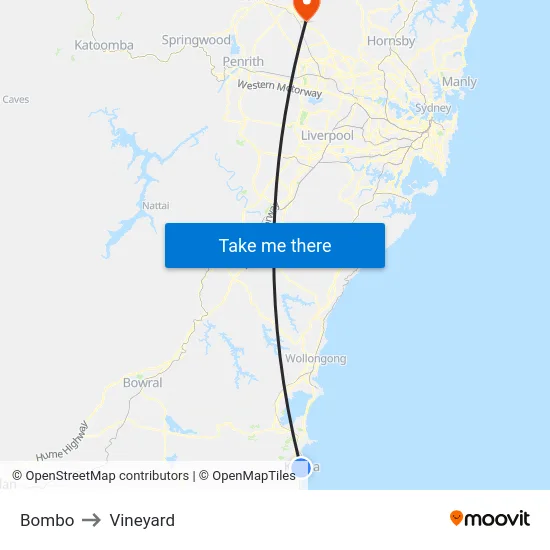 Bombo to Vineyard map