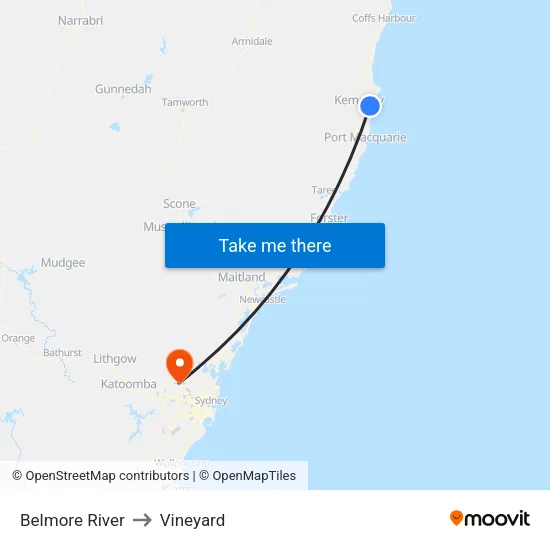 Belmore River to Vineyard map