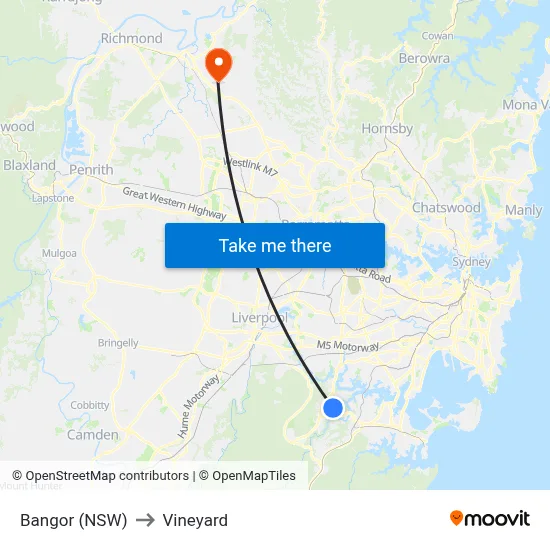 Bangor (NSW) to Vineyard map