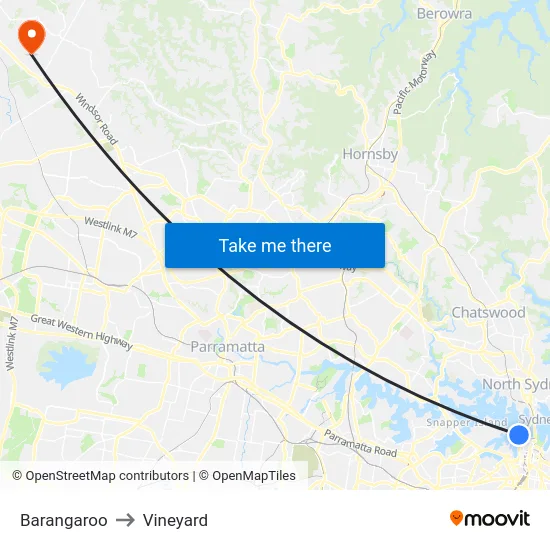 Barangaroo to Vineyard map