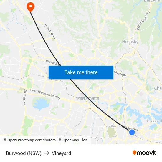 Burwood (NSW) to Vineyard map