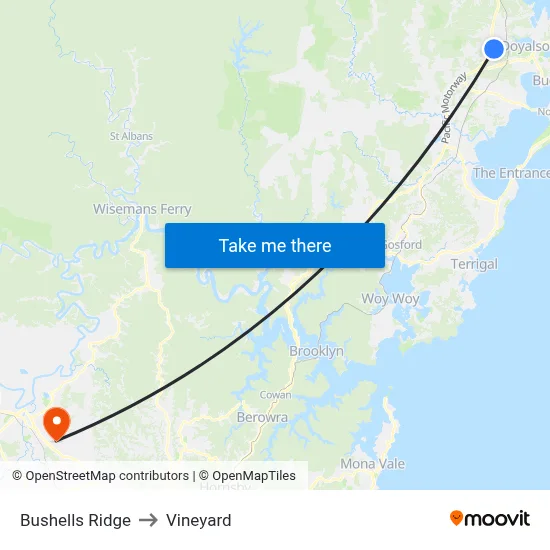 Bushells Ridge to Vineyard map