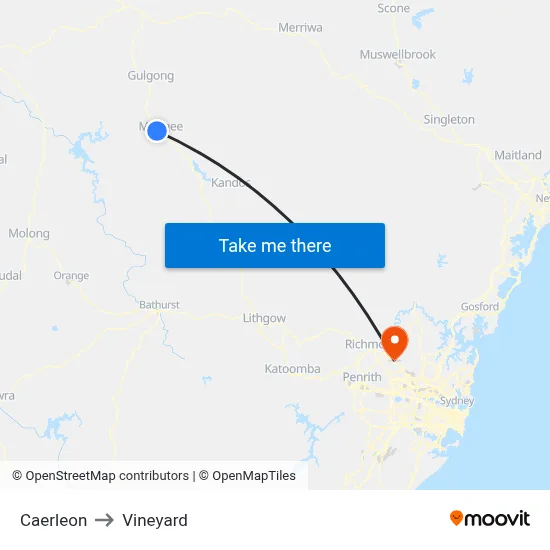 Caerleon to Vineyard map