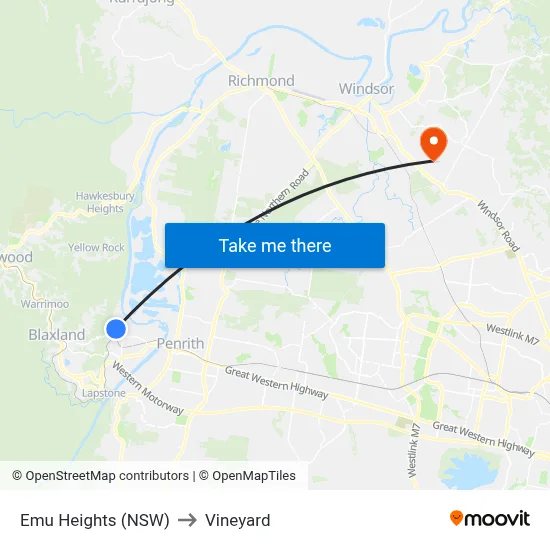 Emu Heights (NSW) to Vineyard map