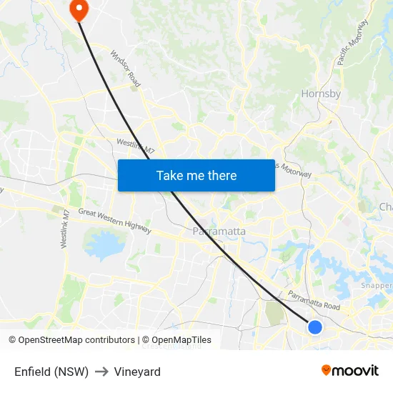 Enfield (NSW) to Vineyard map