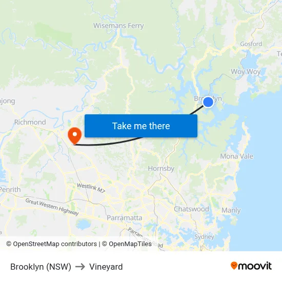 Brooklyn (NSW) to Vineyard map