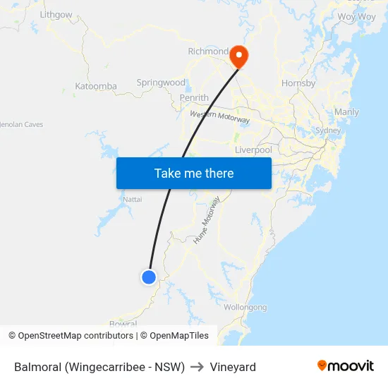 Balmoral (Wingecarribee - NSW) to Vineyard map
