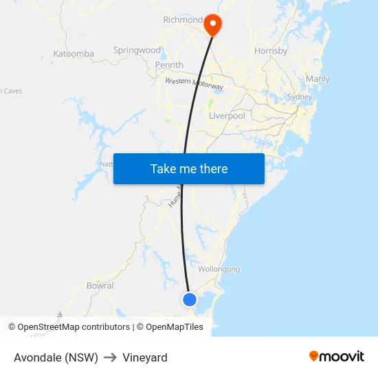 Avondale (NSW) to Vineyard map