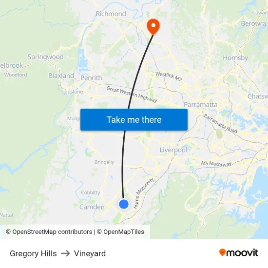 Gregory Hills to Vineyard map