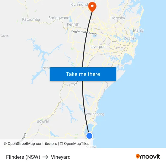 Flinders (NSW) to Vineyard map