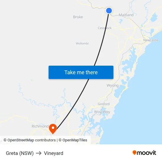 Greta (NSW) to Vineyard map