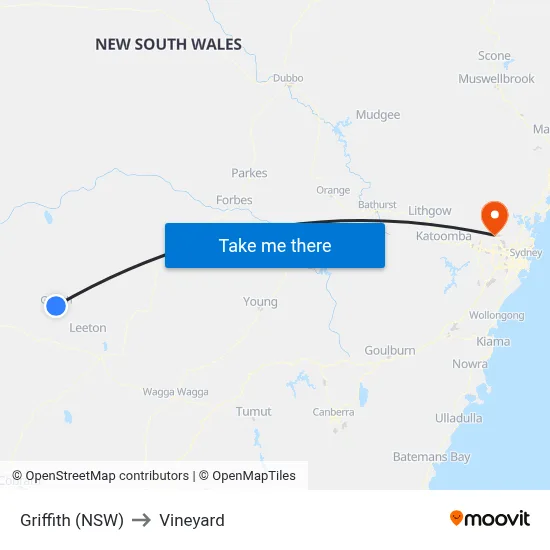 Griffith (NSW) to Vineyard map