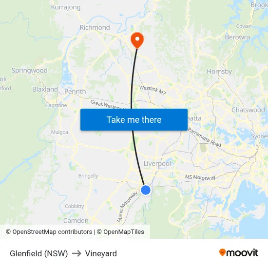 Glenfield (NSW) to Vineyard map