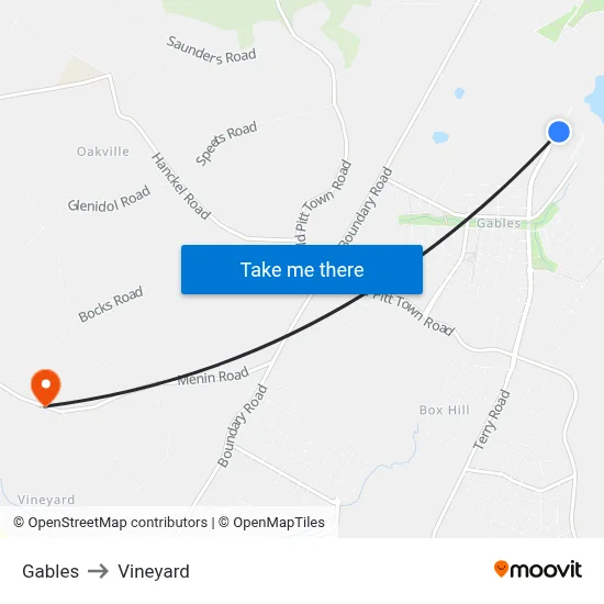 Gables to Vineyard map