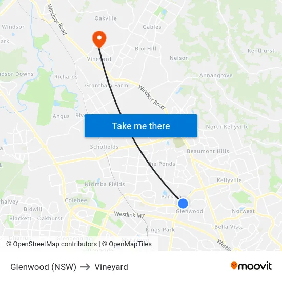 Glenwood (NSW) to Vineyard map