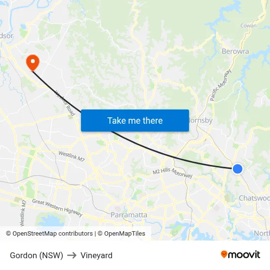 Gordon (NSW) to Vineyard map