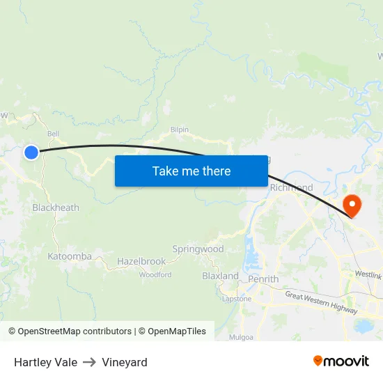 Hartley Vale to Vineyard map