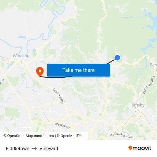 Fiddletown to Vineyard map