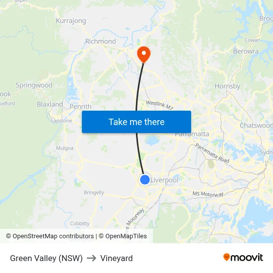 Green Valley (NSW) to Vineyard map