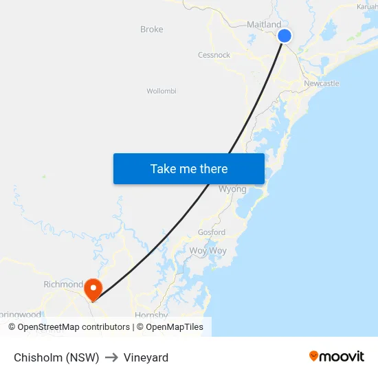 Chisholm (NSW) to Vineyard map
