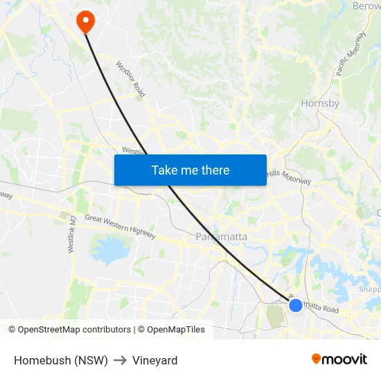 Homebush (NSW) to Vineyard map