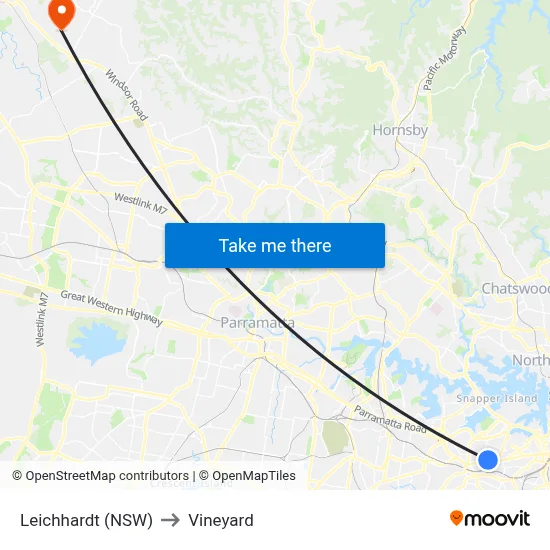 Leichhardt (NSW) to Vineyard map