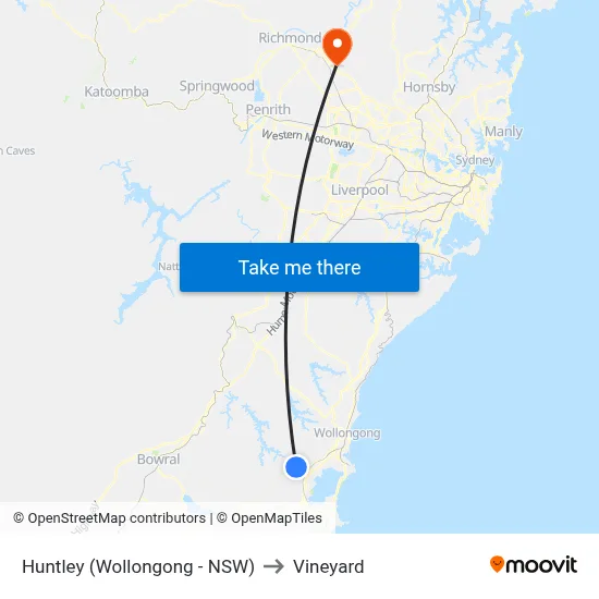 Huntley (Wollongong - NSW) to Vineyard map