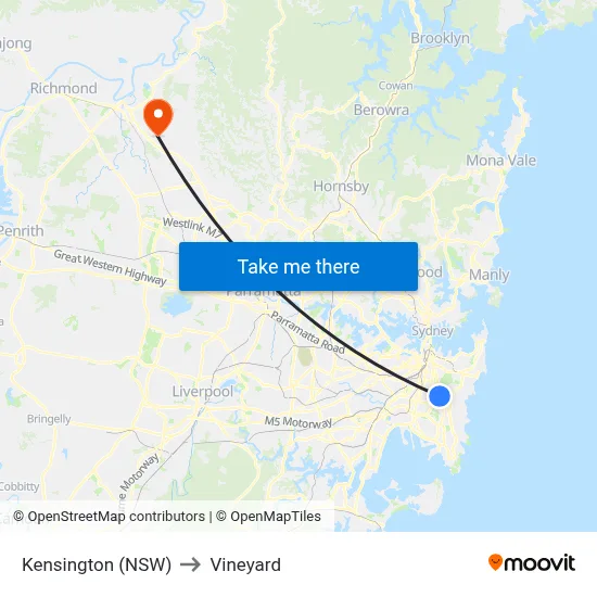 Kensington (NSW) to Vineyard map