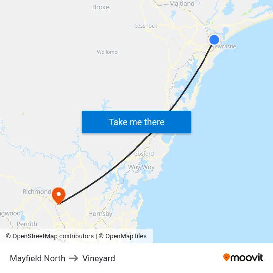 Mayfield North to Vineyard map