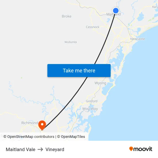 Maitland Vale to Vineyard map