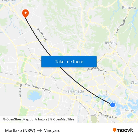 Mortlake (NSW) to Vineyard map