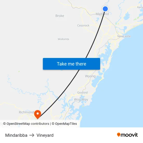 Mindaribba to Vineyard map