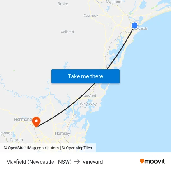 Mayfield (Newcastle - NSW) to Vineyard map