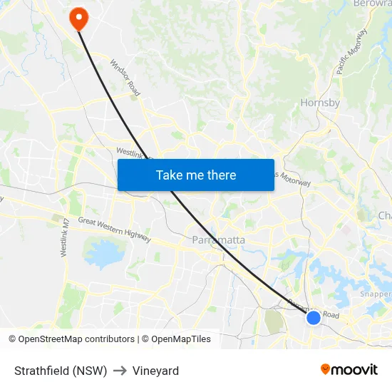 Strathfield (NSW) to Vineyard map
