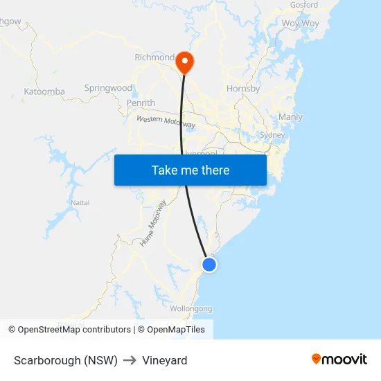 Scarborough (NSW) to Vineyard map