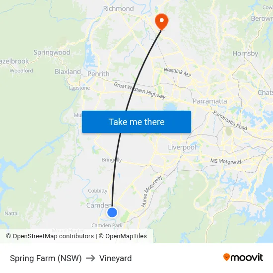 Spring Farm (NSW) to Vineyard map