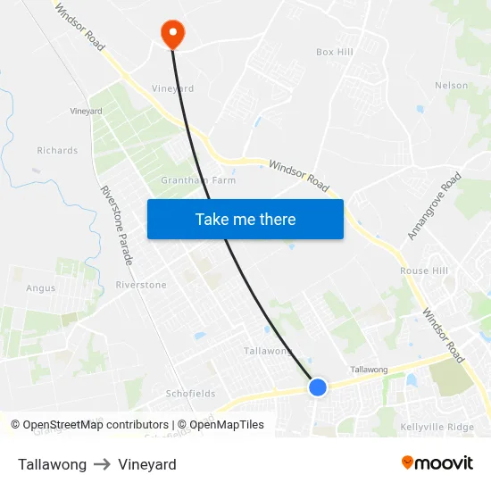 Tallawong to Vineyard map