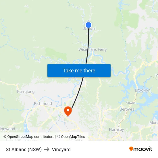 St Albans (NSW) to Vineyard map