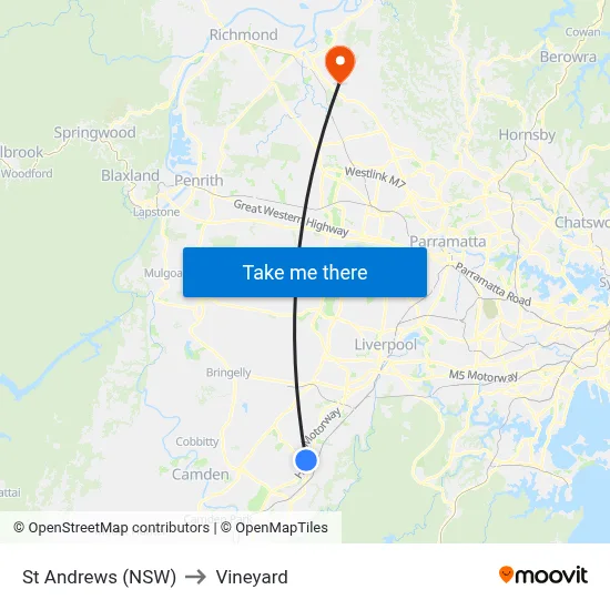 St Andrews (NSW) to Vineyard map