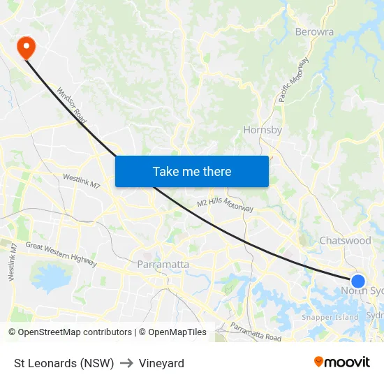 St Leonards (NSW) to Vineyard map