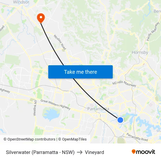 Silverwater (Parramatta - NSW) to Vineyard map