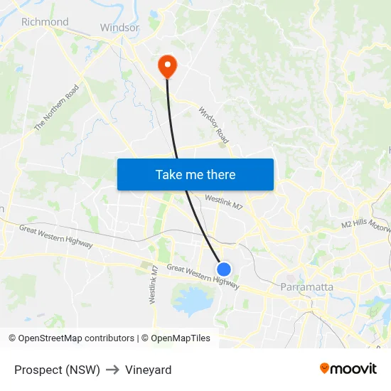 Prospect (NSW) to Vineyard map