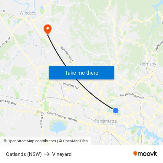 Oatlands (NSW) to Vineyard map