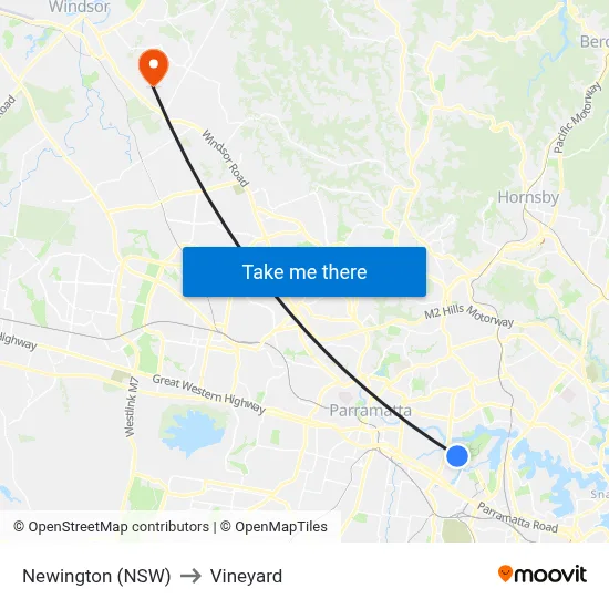 Newington (NSW) to Vineyard map