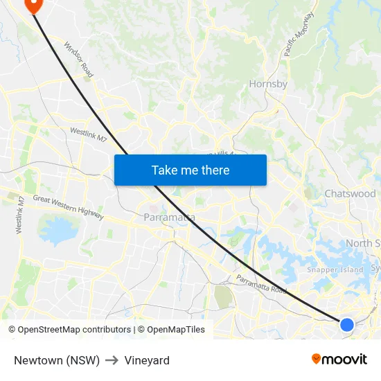 Newtown (NSW) to Vineyard map