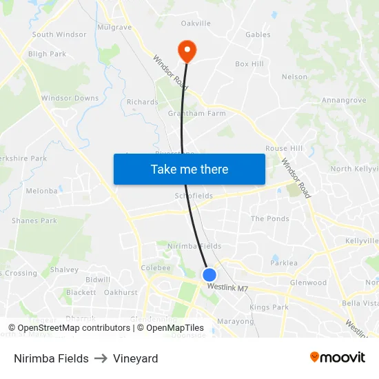 Nirimba Fields to Vineyard map