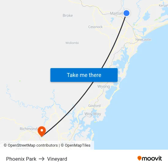 Phoenix Park to Vineyard map