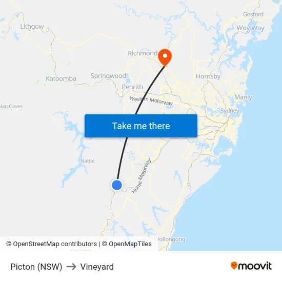 Picton (NSW) to Vineyard map