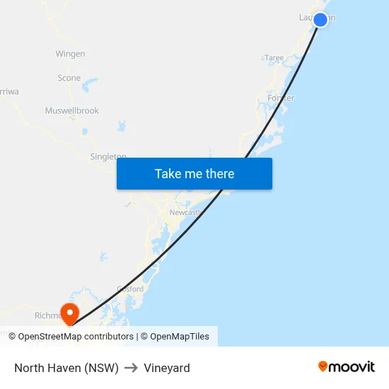 North Haven (NSW) to Vineyard map